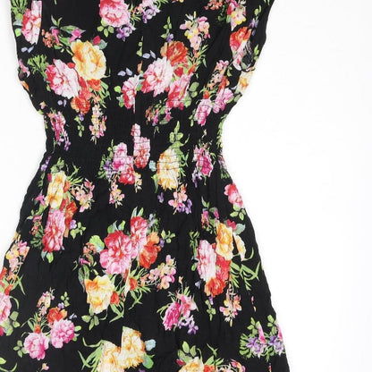 AX Paris Womens Black Floral Cotton A-Line Size 10 Boat Neck Pullover