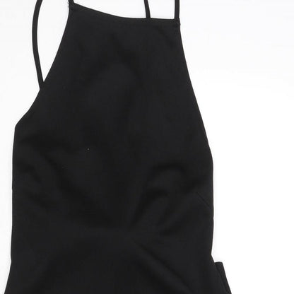 Missguided Womens Black Polyester Mini Size 10 Square Neck Lace Up - Open Back Pom Pom