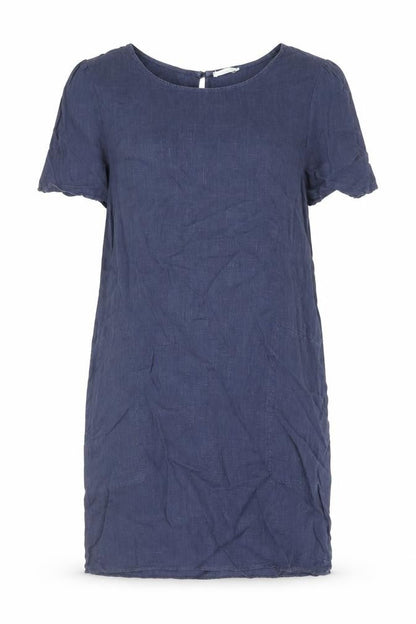 GLAM Womens Blue Linen Shift Size M Round Neck Button