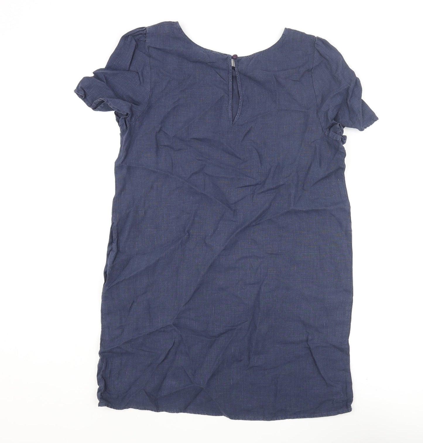GLAM Womens Blue Linen Shift Size M Round Neck Button