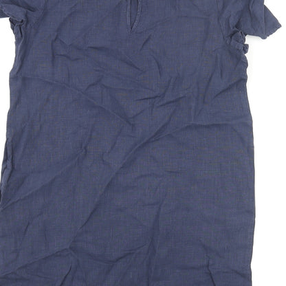 GLAM Womens Blue Linen Shift Size M Round Neck Button