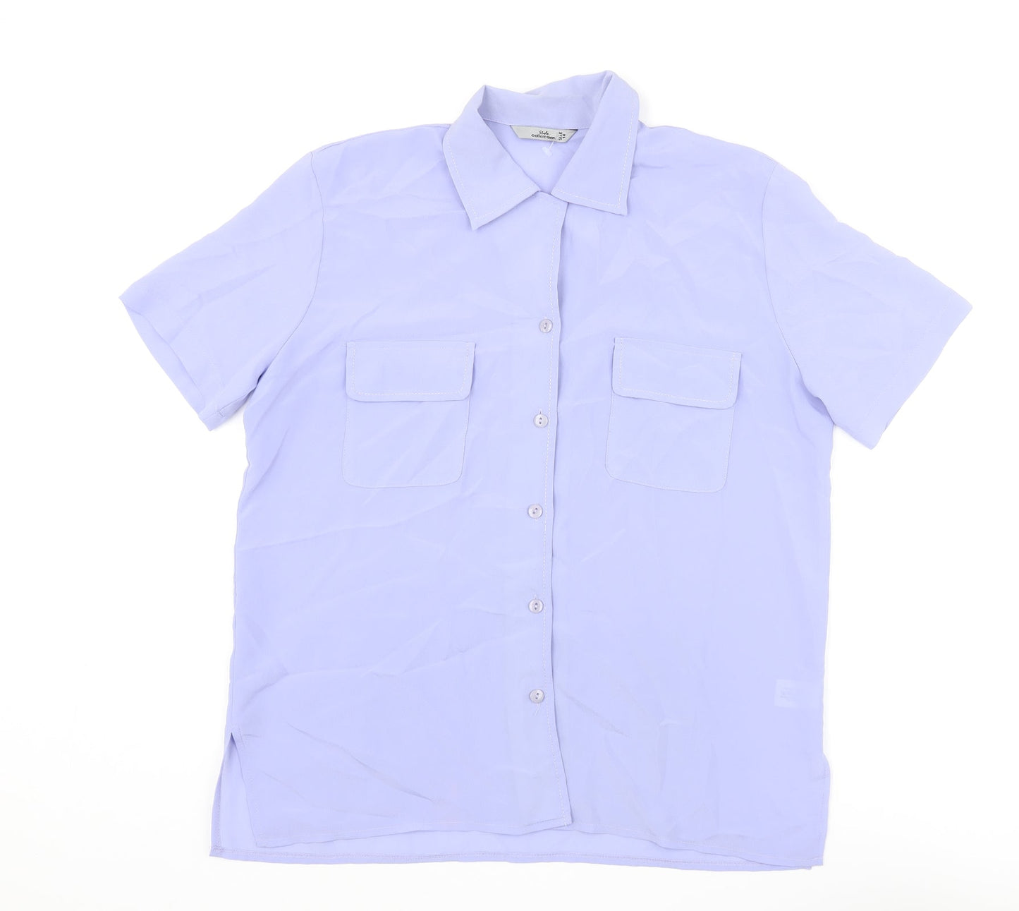 Style Collection Womens Purple Polyester Basic Button-Up Size 14 Collared