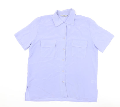 Style Collection Womens Purple Polyester Basic Button-Up Size 14 Collared