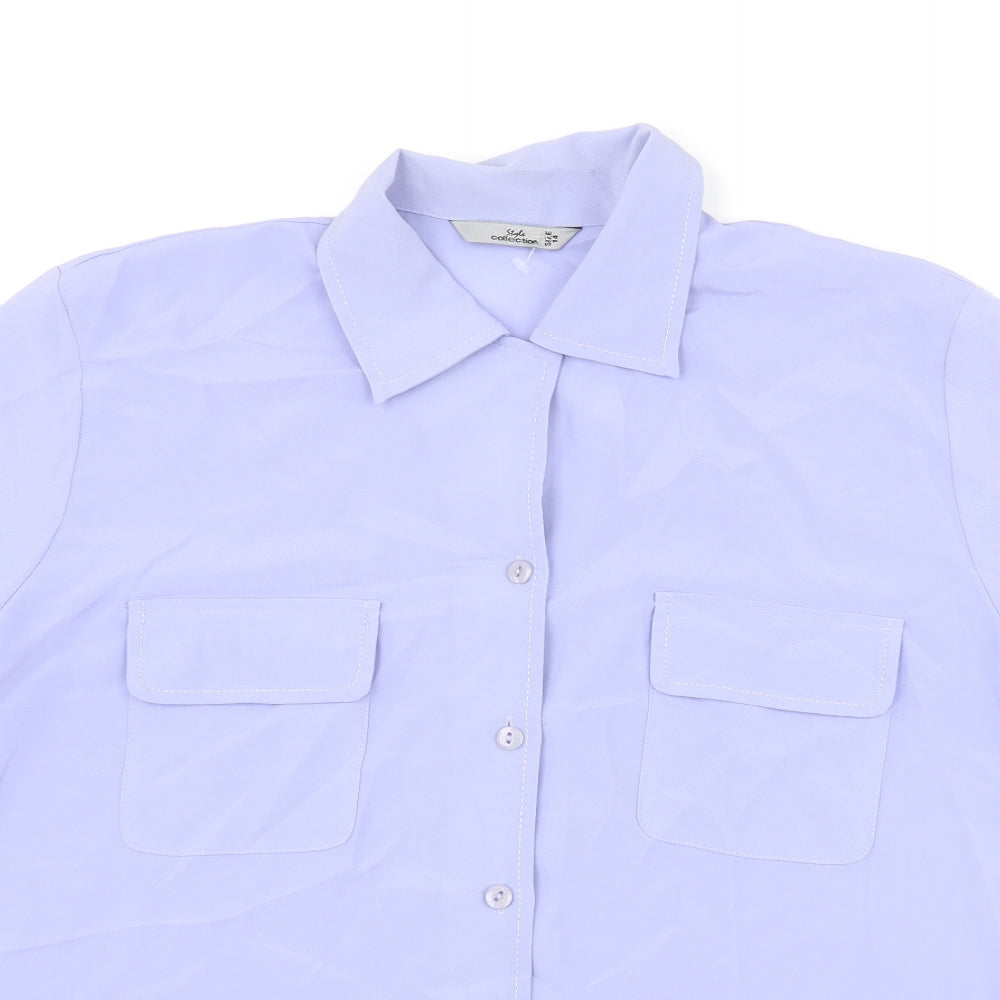 Style Collection Womens Purple Polyester Basic Button-Up Size 14 Collared