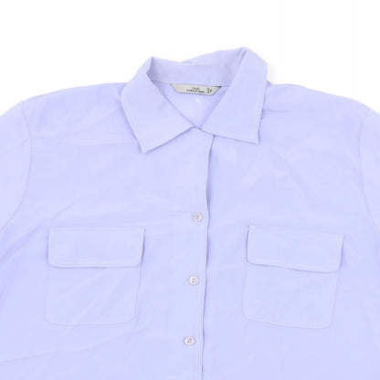 Style Collection Womens Purple Polyester Basic Button-Up Size 14 Collared