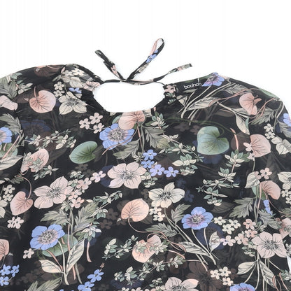 Boohoo Womens Multicoloured Floral Polyester Basic Blouse Size 8 Round Neck - Semi Sheer Frill