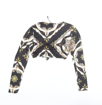 Womens UK Size 8 Misspap Multicoloured Cropped Blouse