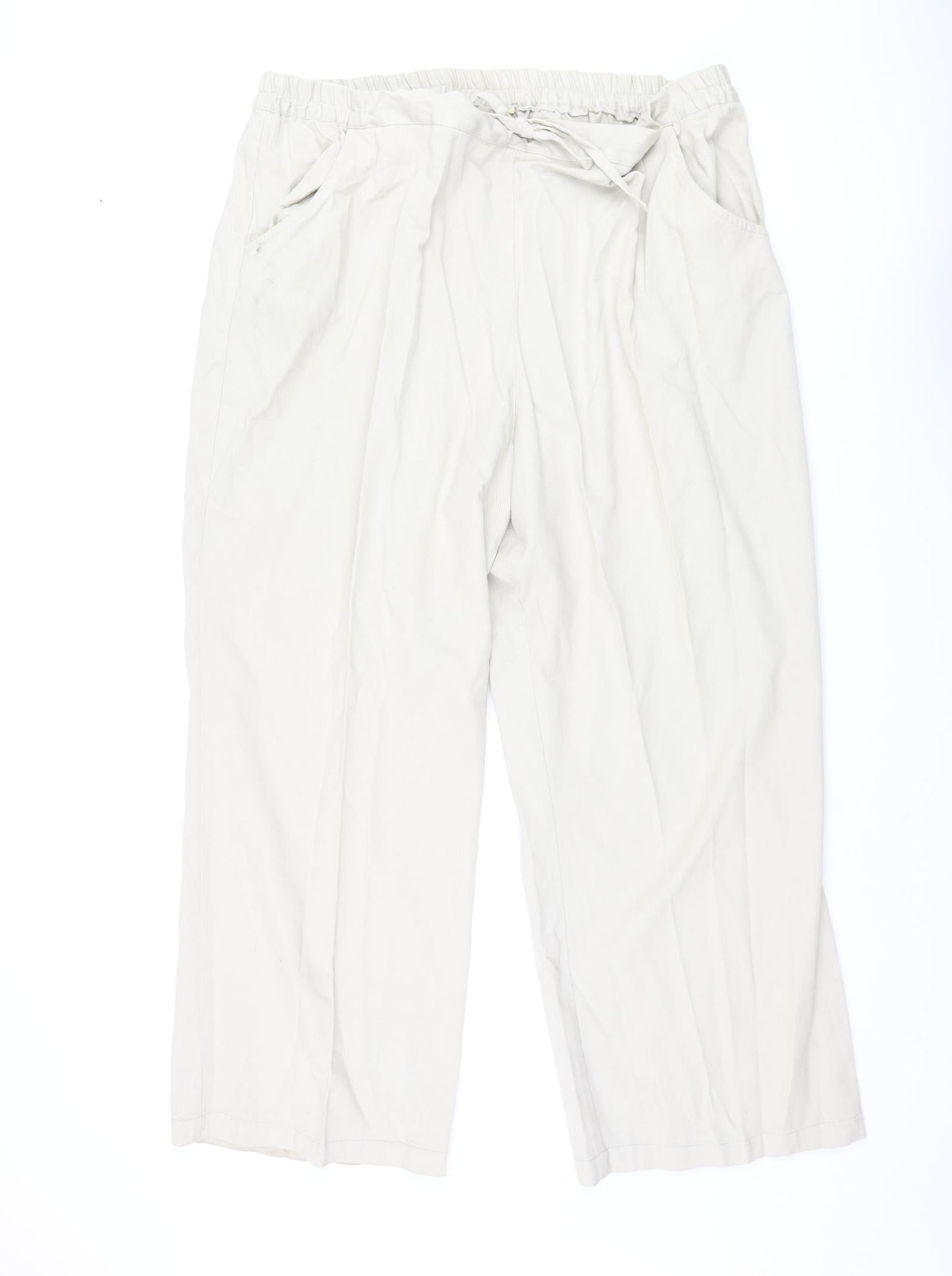 Victoria Taylor Womens Beige Cotton Trousers Size 22 L27 in Regular Drawstring