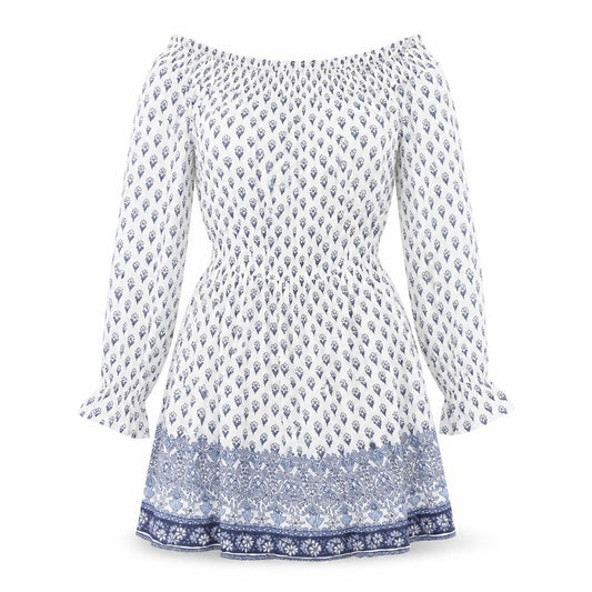 Hollister Womens White Geometric Viscose A-Line Size S Boat Neck Pullover - Floral Print