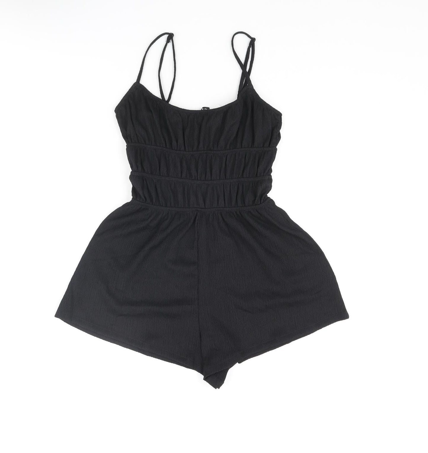 Divided by H&M Womens Black Polyester Playsuit One-Piece Size 2XS Pullover - Rouched