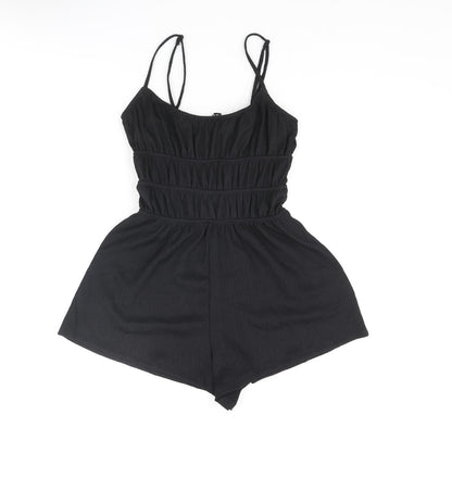 Divided by H&M Womens Black Polyester Playsuit One-Piece Size 2XS Pullover - Rouched