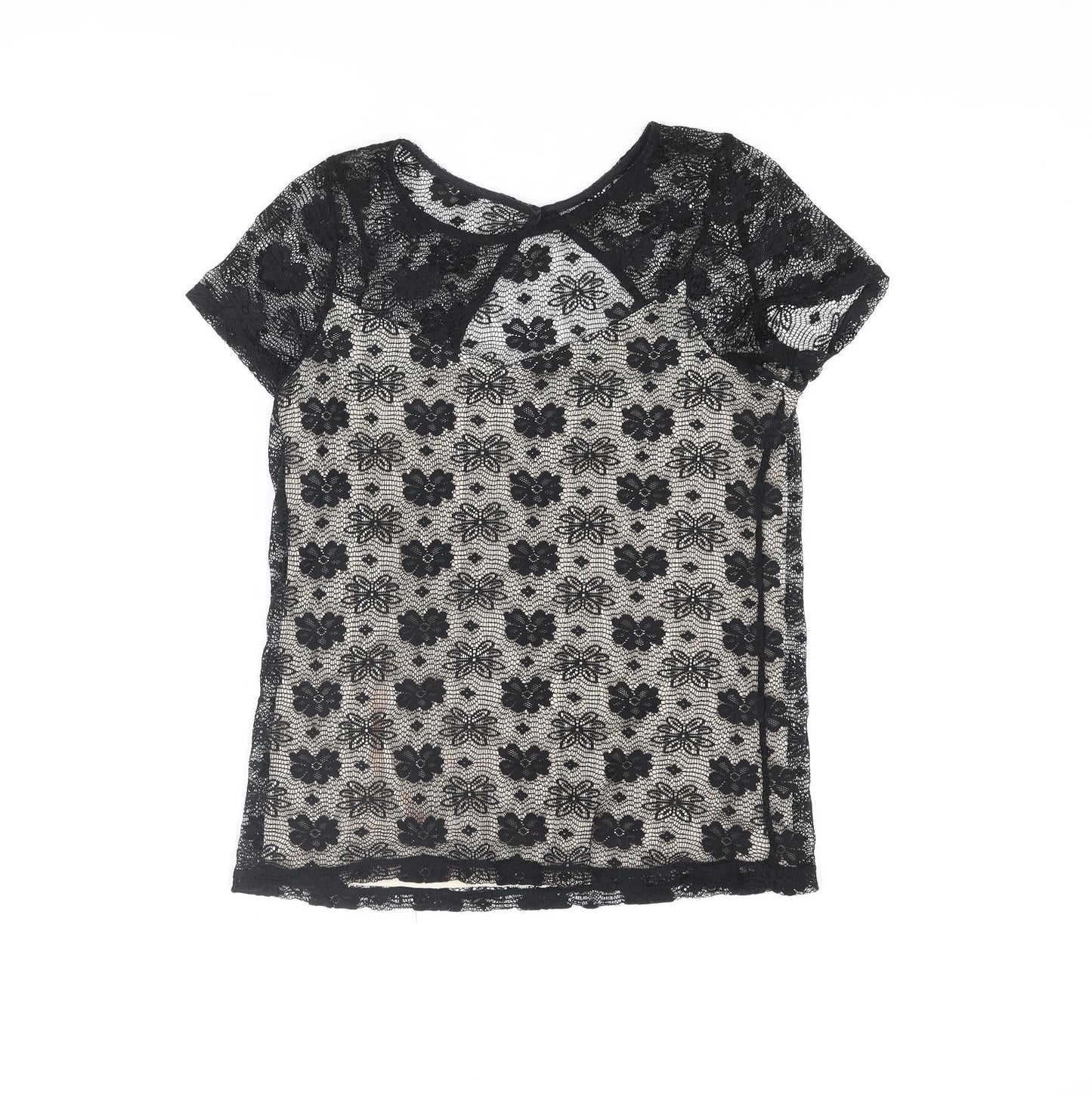 Dorothy Perkins Womens Black Polyester Basic Blouse Size 12 Round Neck - Cut Out Detail