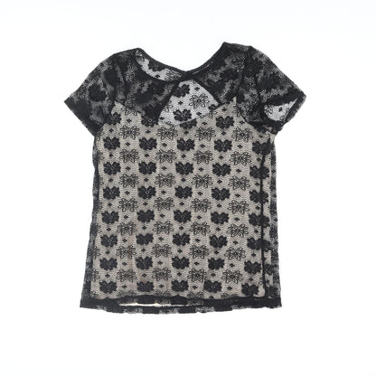 Dorothy Perkins Womens Black Polyester Basic Blouse Size 12 Round Neck - Cut Out Detail