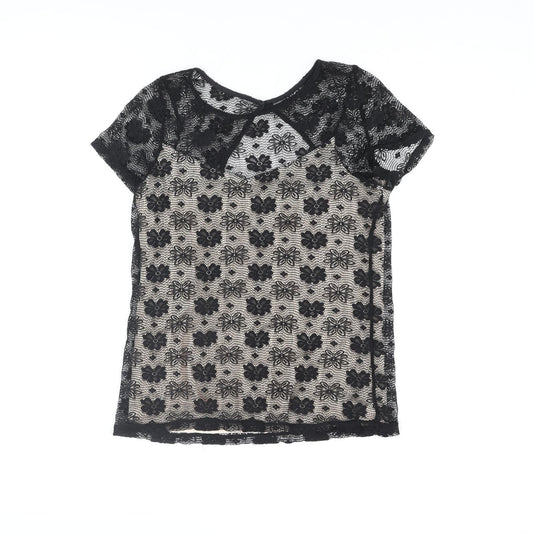 Dorothy Perkins Womens Black Polyester Basic Blouse Size 12 Round Neck - Cut Out Detail