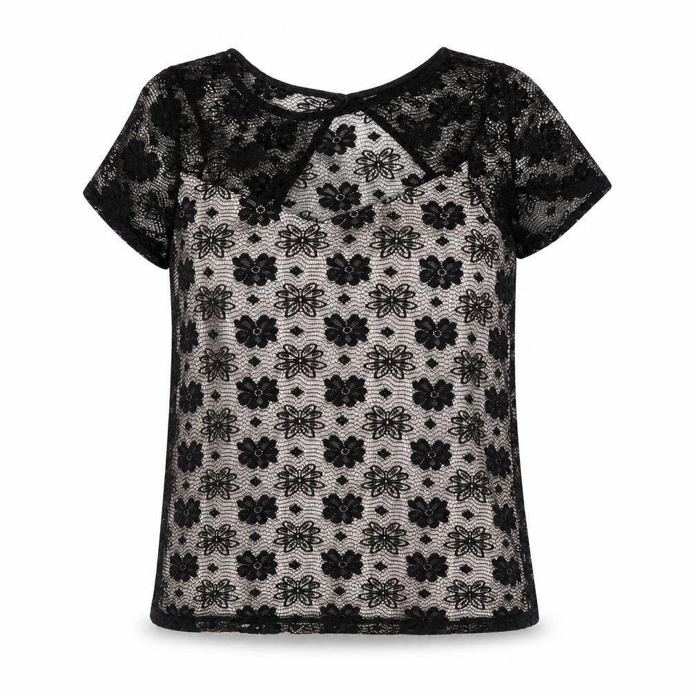 Dorothy Perkins Womens Black Polyester Basic Blouse Size 12 Round Neck - Cut Out Detail