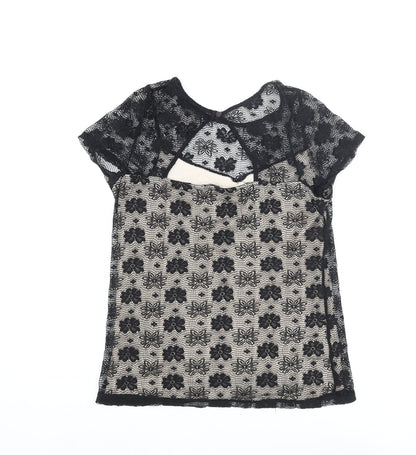 Dorothy Perkins Womens Black Polyester Basic Blouse Size 12 Round Neck - Cut Out Detail