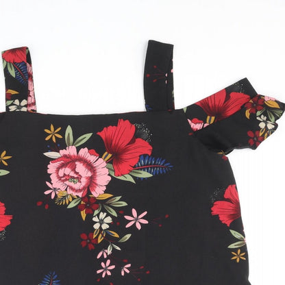 Quiz Womens Black Floral Polyester Basic Blouse Size 12 Square Neck - Cold Shoulder