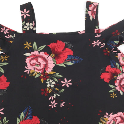 Quiz Womens Black Floral Polyester Basic Blouse Size 12 Square Neck - Cold Shoulder