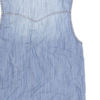 Life In Progress Womens Blue Cotton Basic Blouse Size S Collared