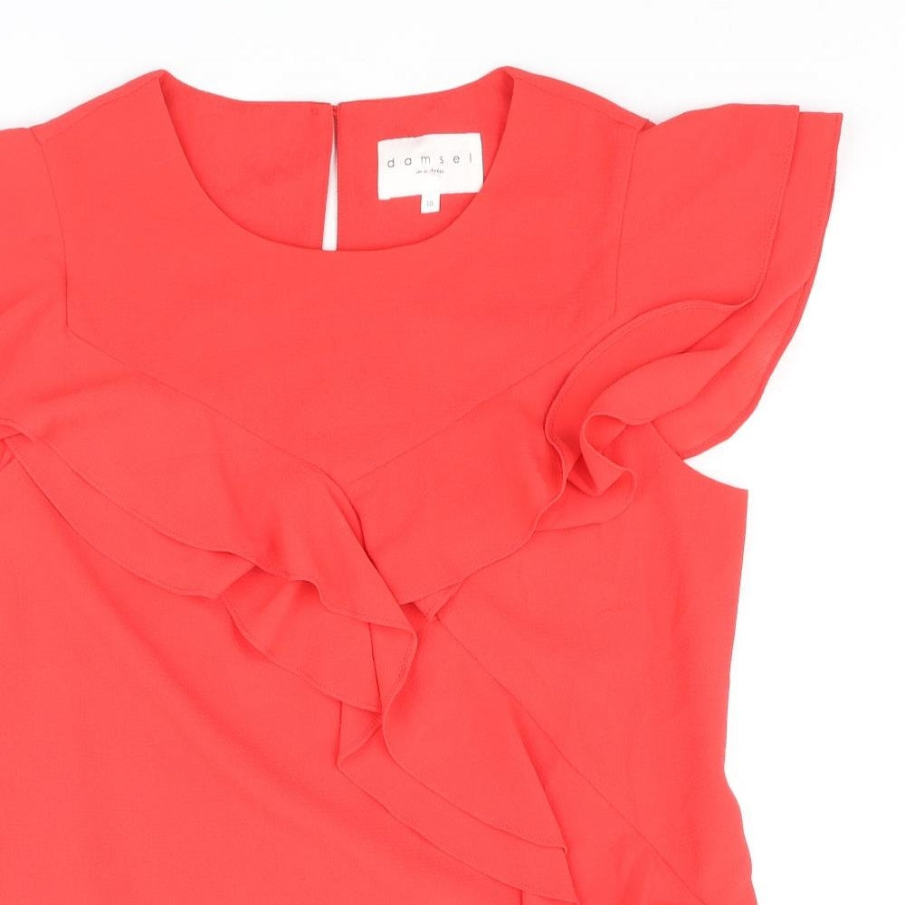 Womens UK Size 10 Damsel in a Dress Red Basic Blouse