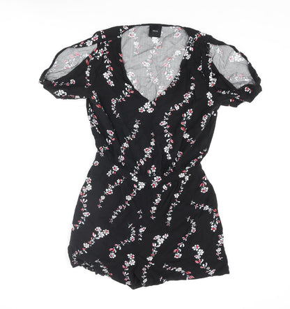 Idano Womens Black Floral Viscose Playsuit One-Piece Size 8 Pullover - Cold Shoulder
