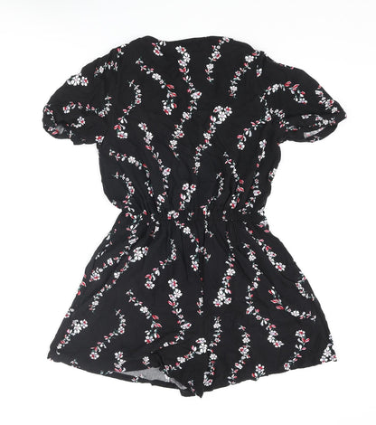 Idano Womens Black Floral Viscose Playsuit One-Piece Size 8 Pullover - Cold Shoulder