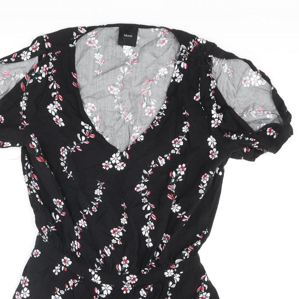 Idano Womens Black Floral Viscose Playsuit One-Piece Size 8 Pullover - Cold Shoulder