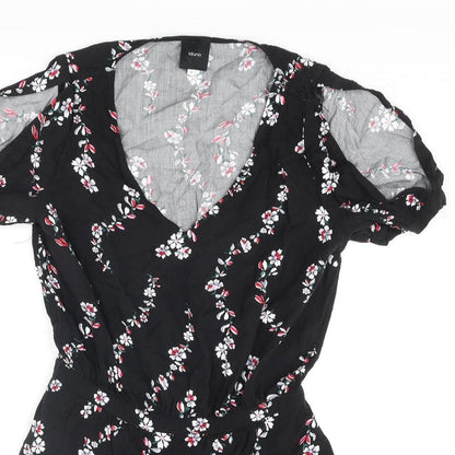 Idano Womens Black Floral Viscose Playsuit One-Piece Size 8 Pullover - Cold Shoulder