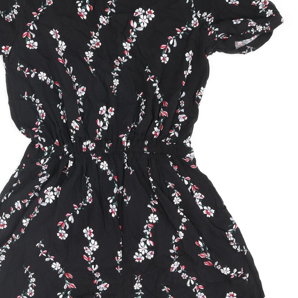 Idano Womens Black Floral Viscose Playsuit One-Piece Size 8 Pullover - Cold Shoulder