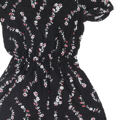 Idano Womens Black Floral Viscose Playsuit One-Piece Size 8 Pullover - Cold Shoulder