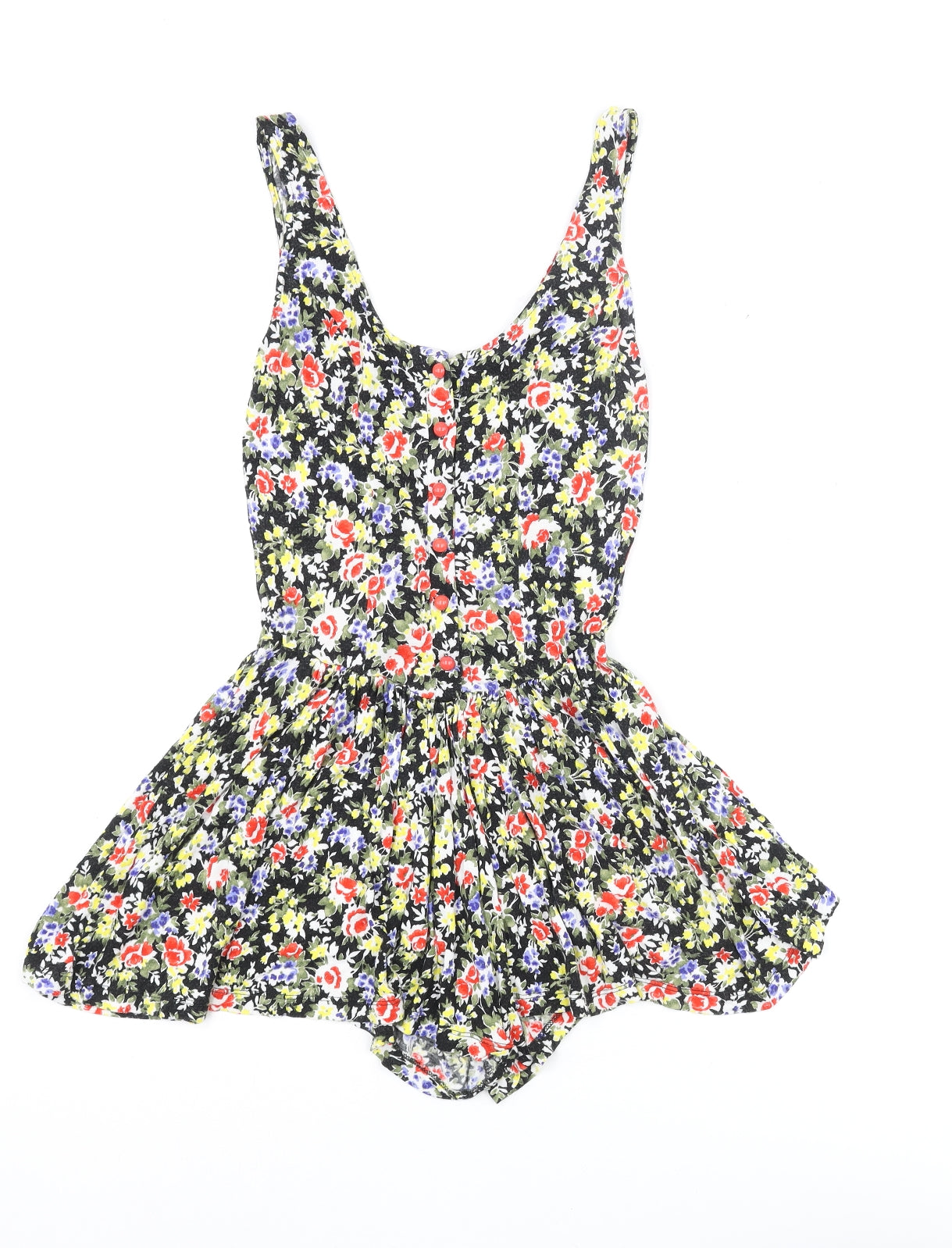 Miss Selfridge Womens Multicoloured Floral Vinyl Playsuit One-Piece Size 6 Button