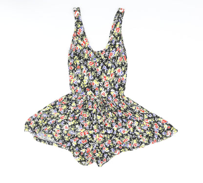 Miss Selfridge Womens Multicoloured Floral Vinyl Playsuit One-Piece Size 6 Button