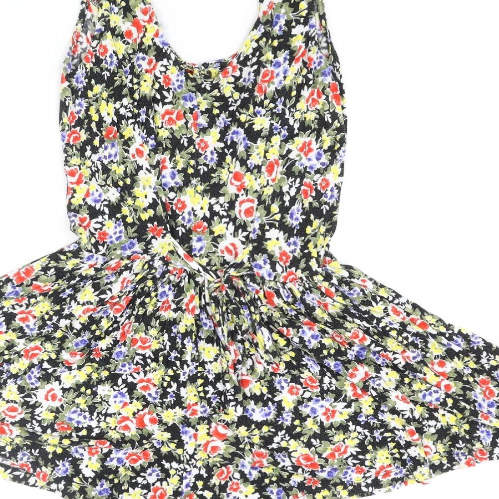 Miss Selfridge Womens Multicoloured Floral Vinyl Playsuit One-Piece Size 6 Button