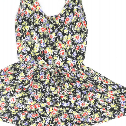 Miss Selfridge Womens Multicoloured Floral Vinyl Playsuit One-Piece Size 6 Button