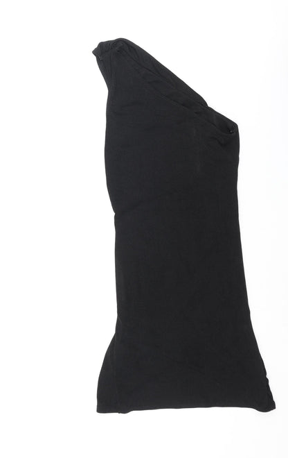 PRETTYLITTLETHING Womens Black Polyester Bodycon Size 8 One Shoulder Pullover - Rouched