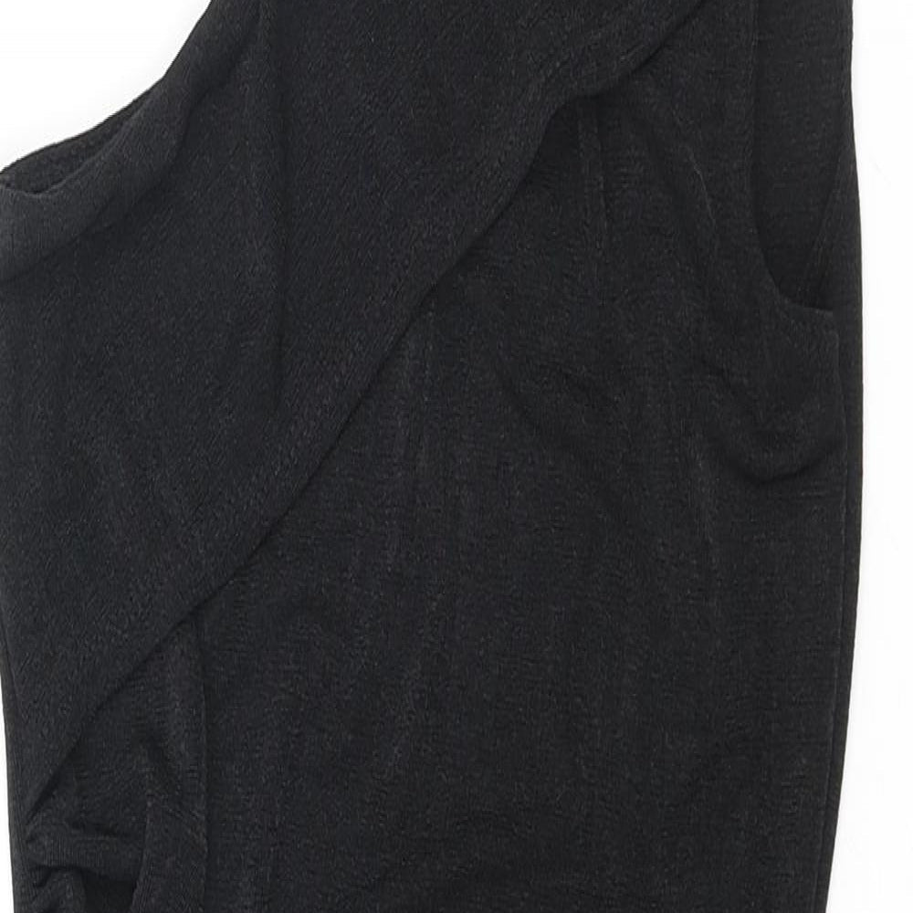PRETTYLITTLETHING Womens Black Polyester Bodycon Size 8 One Shoulder Pullover - Rouched