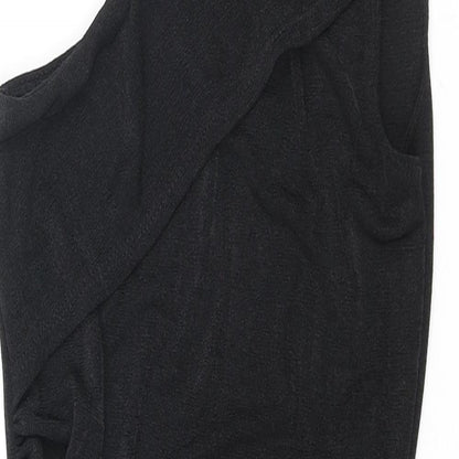 PRETTYLITTLETHING Womens Black Polyester Bodycon Size 8 One Shoulder Pullover - Rouched
