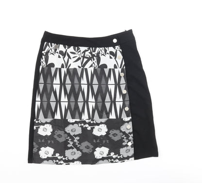 Smash Womens Black Polyester A-Line Skirt Size XS Zip - Geometric Print