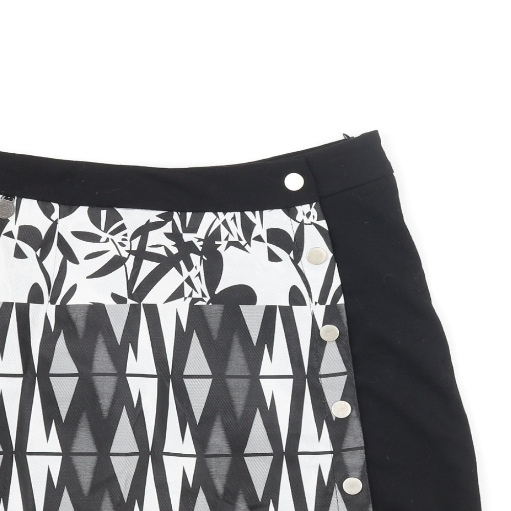 Smash Womens Black Polyester A-Line Skirt Size XS Zip - Geometric Print
