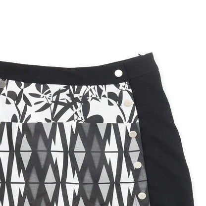 Smash Womens Black Polyester A-Line Skirt Size XS Zip - Geometric Print