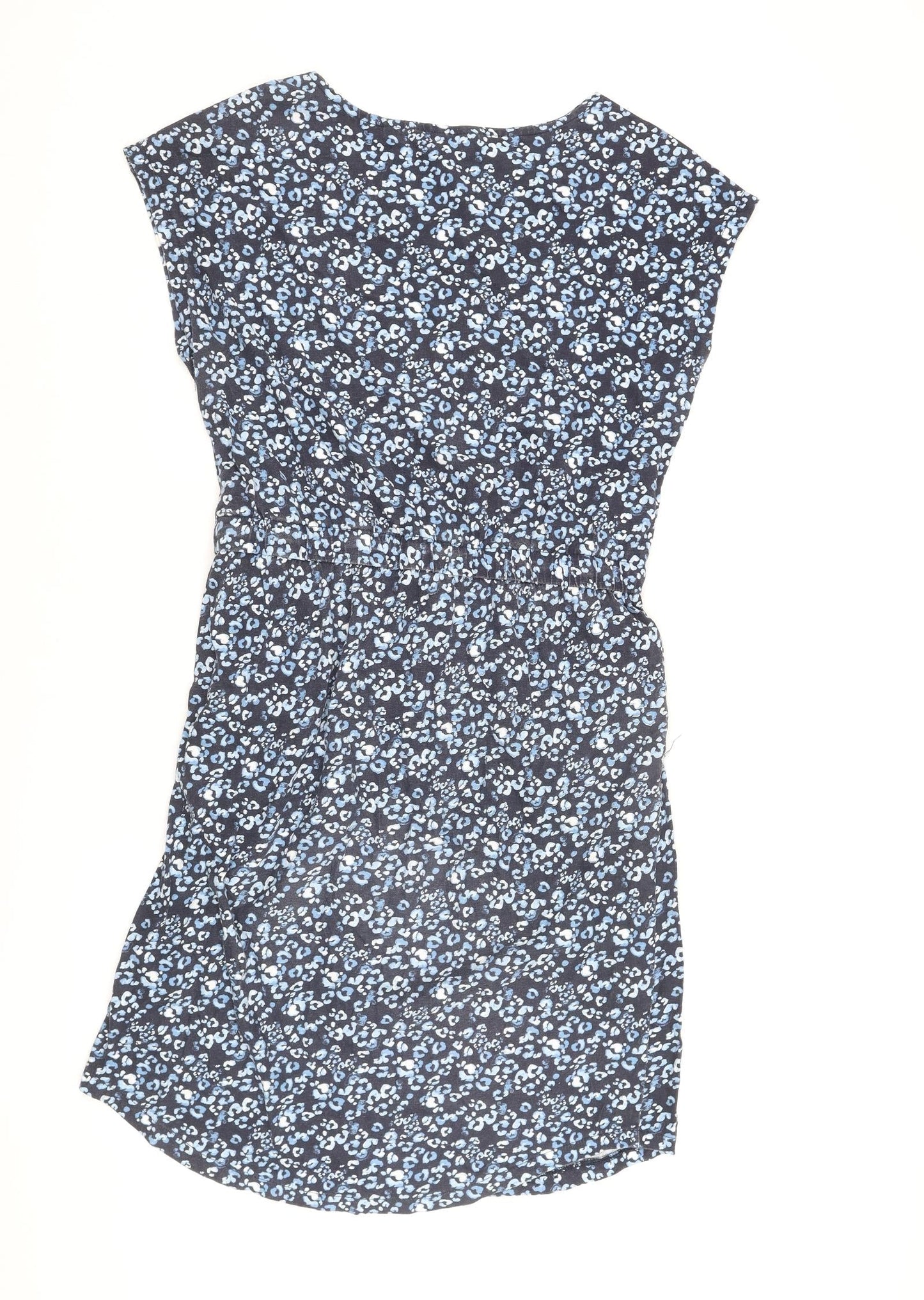 Baand Angels Womens Blue Animal Print Cotton Shift Size 12 Round Neck Pullover - Leopard Print Drawstring Waist