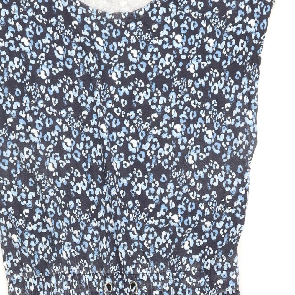Baand Angels Womens Blue Animal Print Cotton Shift Size 12 Round Neck Pullover - Leopard Print Drawstring Waist