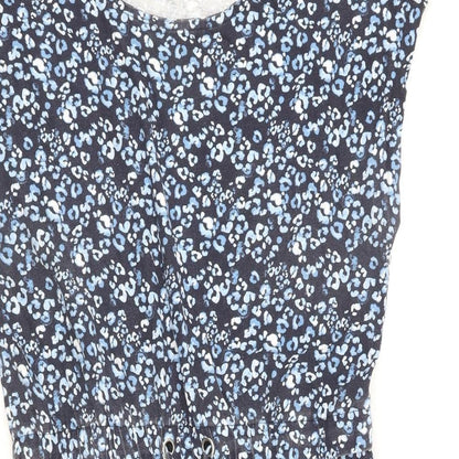 Baand Angels Womens Blue Animal Print Cotton Shift Size 12 Round Neck Pullover - Leopard Print Drawstring Waist