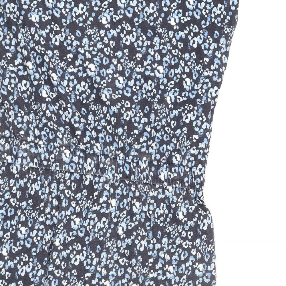 Baand Angels Womens Blue Animal Print Cotton Shift Size 12 Round Neck Pullover - Leopard Print Drawstring Waist