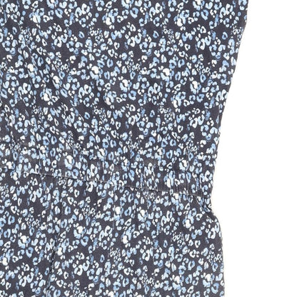 Baand Angels Womens Blue Animal Print Cotton Shift Size 12 Round Neck Pullover - Leopard Print Drawstring Waist