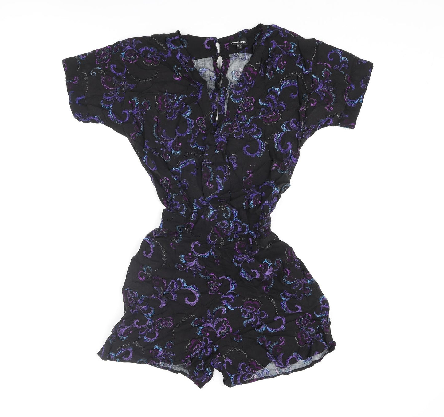 Warehouse Womens Multicoloured Geometric Viscose Playsuit One-Piece Size 6 L3 in Button