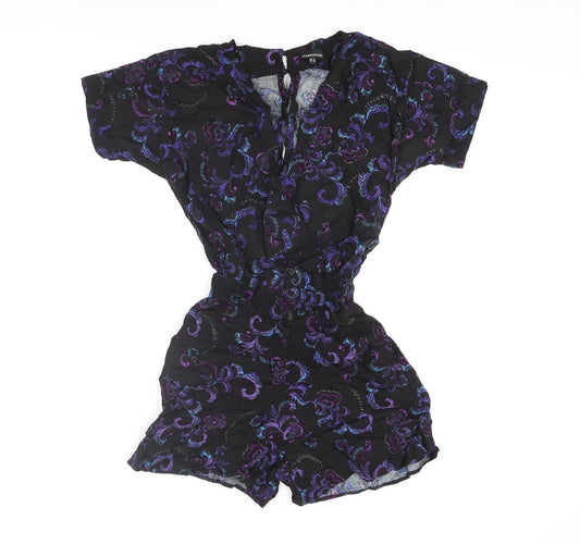 Warehouse Womens Multicoloured Geometric Viscose Playsuit One-Piece Size 6 L3 in Button