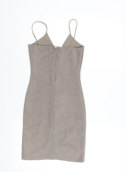 Missguided Womens Grey Polyester Bodycon Size 4 V-Neck Zip