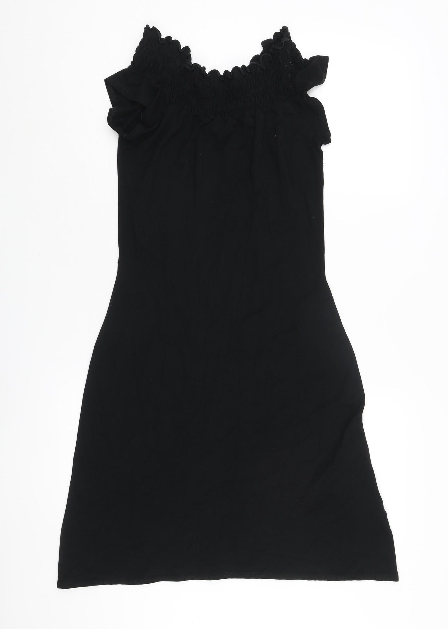 Hennes Womens Black Viscose A-Line Size 10 Round Neck Pullover - Rouched