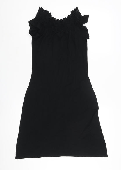 Hennes Womens Black Viscose A-Line Size 10 Round Neck Pullover - Rouched